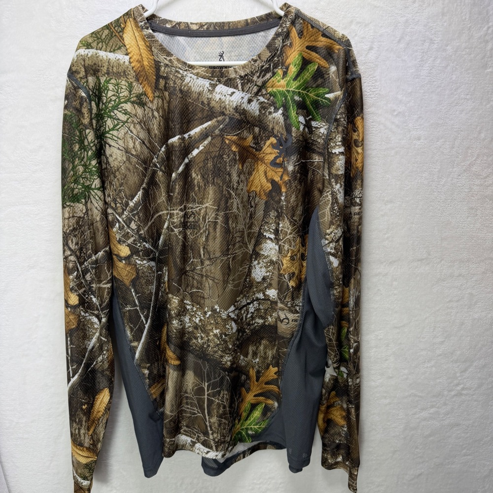 Browning Mens Camo Long Sleeve Performance Shirt Mesh Panels Mossy Oak 2XL